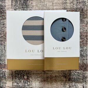 *Lou Lou & Company* Blue and Cream Baby Swaddle Blanket and Knotted Gown Set